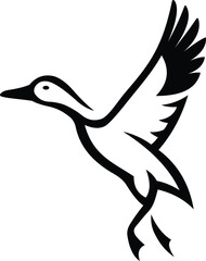 Duck flying icon black and white, Waterfowl silhouette bird vector illustration