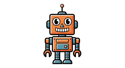 Cartoon Robot with Square Head and Antenna.
