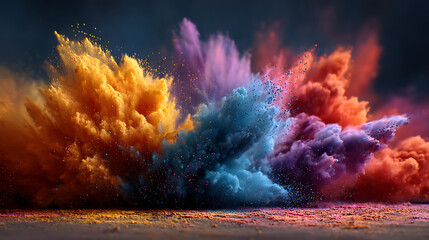 joyful indian holi paint powder blast explosion close up celebration cultural holiday tradition vibrant color abstract texture festival happy spring day bright and art concept