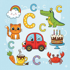 letter C Kids' Phonics Illustration - 1