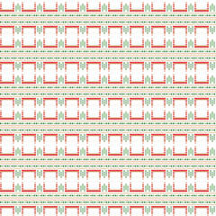 Geometric pattern seamless of triangle, dots, bold line and diamond shape in red, green, beige. Concept of Christmas colors, motifs, ethnic pattern, stripes, modern for texture, wrapping paper, print.