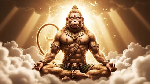 Divine Hanuman Meditating in Celestial Realm Spiritual Representation