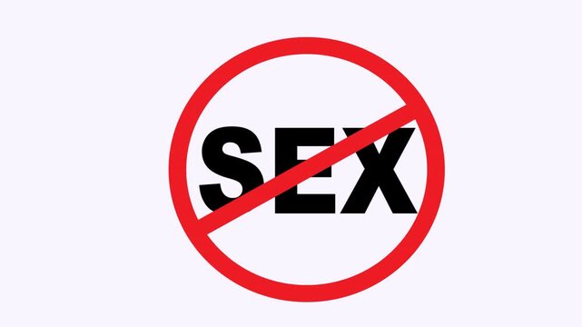 Word sex in red prohibition sign. Suitable for concept of forbidden topics, censorship, adult content restrictions, taboo subjects in design projects.
