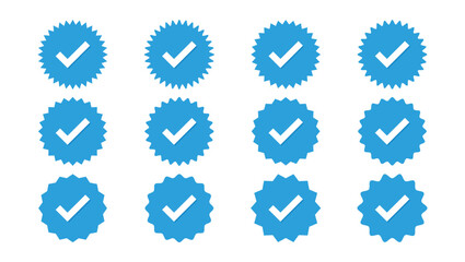 Set of blue check mark badge icons. Profile verification icons