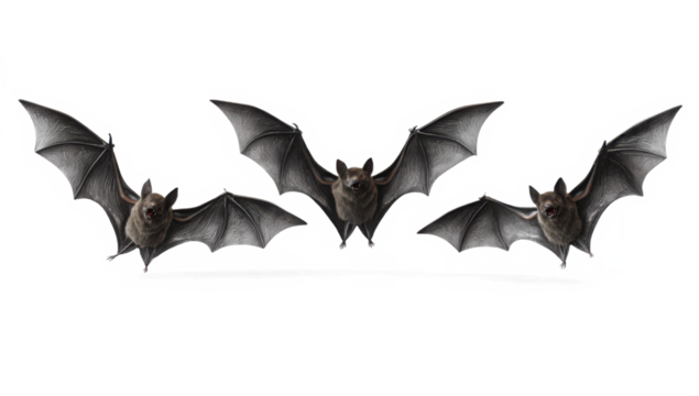 Set of flying black bats isolated on transparent background. Halloween concept. Generative AI.
- Powered by Adobe