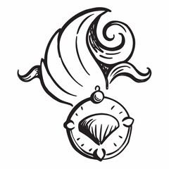 Captivating abstract flourish design with a central circular emblem, perfect for elegant branding and vintage-inspired projects, evoking a sense of timeless sophistication and artistic flair.