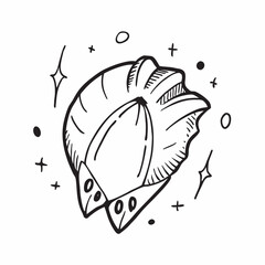Naklejka premium Whimsical hand-drawn croissant with playful stars and dots evokes a delightful bakery scene perfect for branding and creative projects