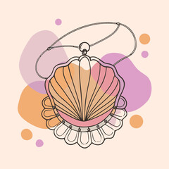 Stunning seashell pendant necklace with delicate chain and abstract pastel shapes, evoking summer beach vibes and elegant ocean-inspired fashion