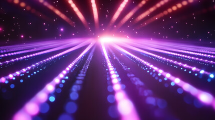 Fototapeta premium Bright neon light flares in blue, purple, and pink, scattered and dynamic overlay for a futuristic effect