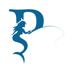 Girl Fish Logo combine with letter P vector template