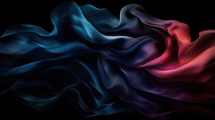 Fototapeta premium Abstract image featuring flowing fabric with blue and red hues against a dark background, creating a sense of movement and fluidity.