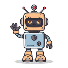 Adorable Catbot Waves Hello, a Friendly Robotic Companion isolated on transparent background Generative AI.