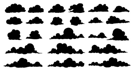 Fototapeta premium Collection of cloud silhouettes on white background for creative design projects