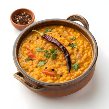 Spiced masoor dal fry served in a traditional handi. A hearty, protein-rich red lentil dish from