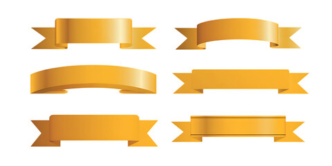 Set of six golden ribbon designs with different shapes and styles