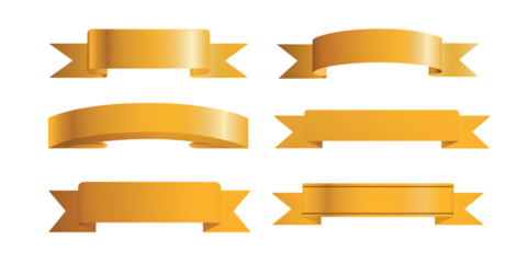 Set of six golden ribbon designs with different shapes and styles