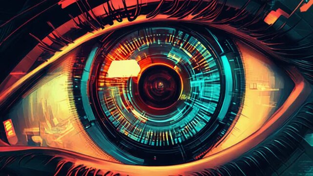 Futuristic bionic eye scanning and observing digital data stream