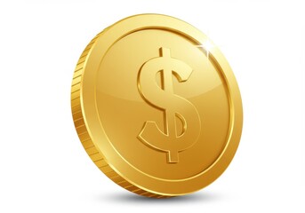 Shiny golden dollar coin with a subtle shadow symbolizing wealth and financial success