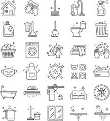 
Home cleaning line icon set. Vector symbols for housekeeping service.