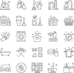 House Cleaning icon set. Housekeeping related line icons