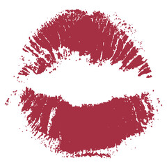  Stunning, isolated red lipstick kiss mark and beautiful lacquered lips on a transparent background.