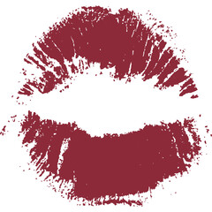  Stunning, isolated red lipstick kiss mark and beautiful lacquered lips on a transparent background.