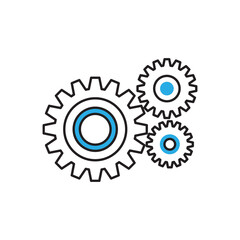 Three interlocking gears in a simple line drawing style