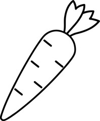 Black and White Carrot Line Drawing with Leafy Top