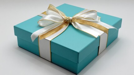 Obraz premium teal gift box gold white ribbon