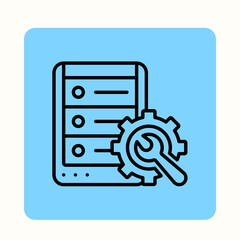 Server maintenance and repair icon with wrench and gear
