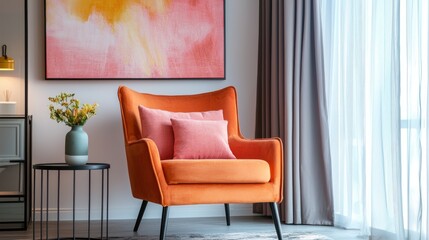 Orange armchair living room