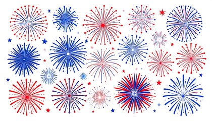 Patriotic fireworks display on white background