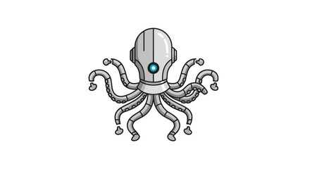 Futuristic Robotic Octopus with Metallic Body and Blue Eye.