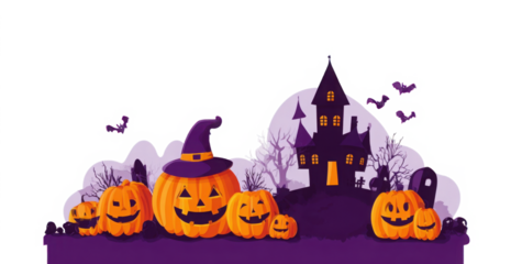 Halloween night illustration. Halloween vector illustration. Halloween house with pumpkins, moon and scary tree illustration.
