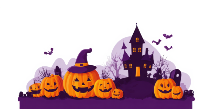 Halloween night illustration. Halloween vector illustration. Halloween house with pumpkins, moon and scary tree illustration.
