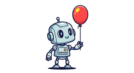 Cute Cartoon Robot Holding a Red Balloon.