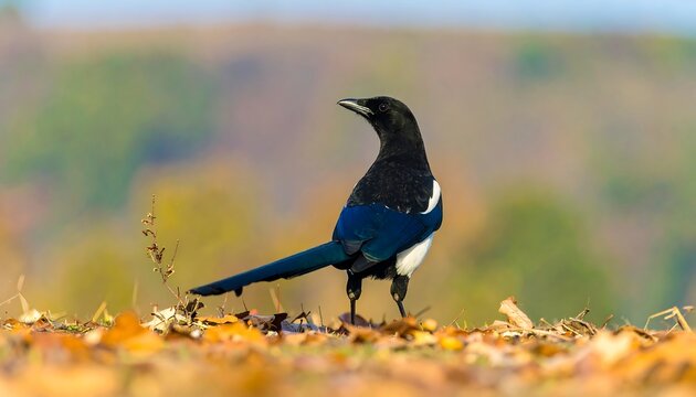 Crow on autumn leaves