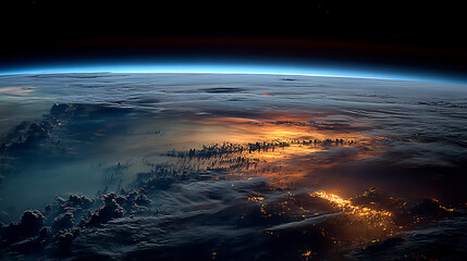 cosmic twilight glow earth from space with sunrise horizon galaxy atmosphere celestial world universe astronomy sky solar global nature and cosmic view