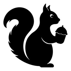 Solid black silhouette of a squirrel holding an acorn