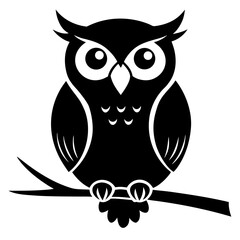 Solid black silhouette of an owl perched on a branch