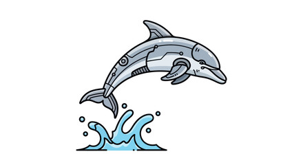 Futuristic Robotic Dolphin Jumping Out of Water with Splash.
