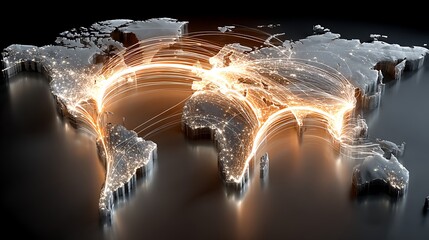 Global connectivity network glows with vibrant light trails