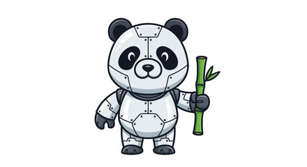 Adorable Robotic Panda Holding Bamboo.