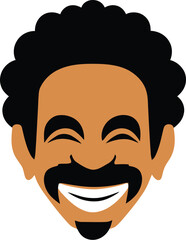 Cartoon face of a happy man with afro hair mustache and goatee vector graphic