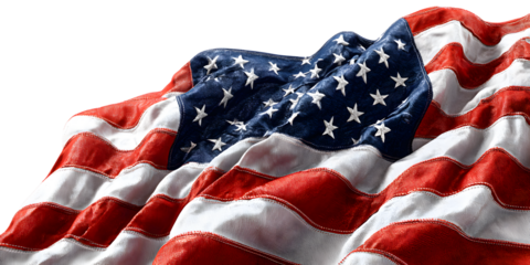 Realistic Image Of American Flag Waving Red White An Blue Colors With Transparnt Background