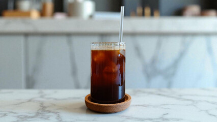A cup of iced coffee on a table