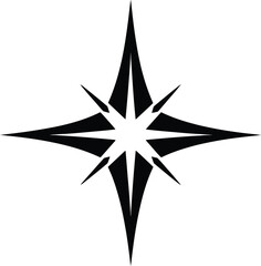 Black Compass Rose Star Vector Icon