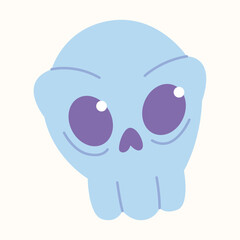 Cute Halloween skulls, colorful cartoon skeleton heads, flat design