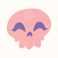 Cute Halloween skulls, colorful cartoon skeleton heads, flat design