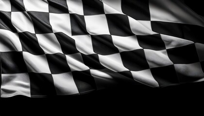 glossy black and white checkered racing flag texture with soft folds for creative background or design use
